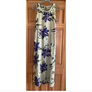 Vintage Tommy Bahama Silk Sleeveless Green And Purple Floral Muumuu Dress